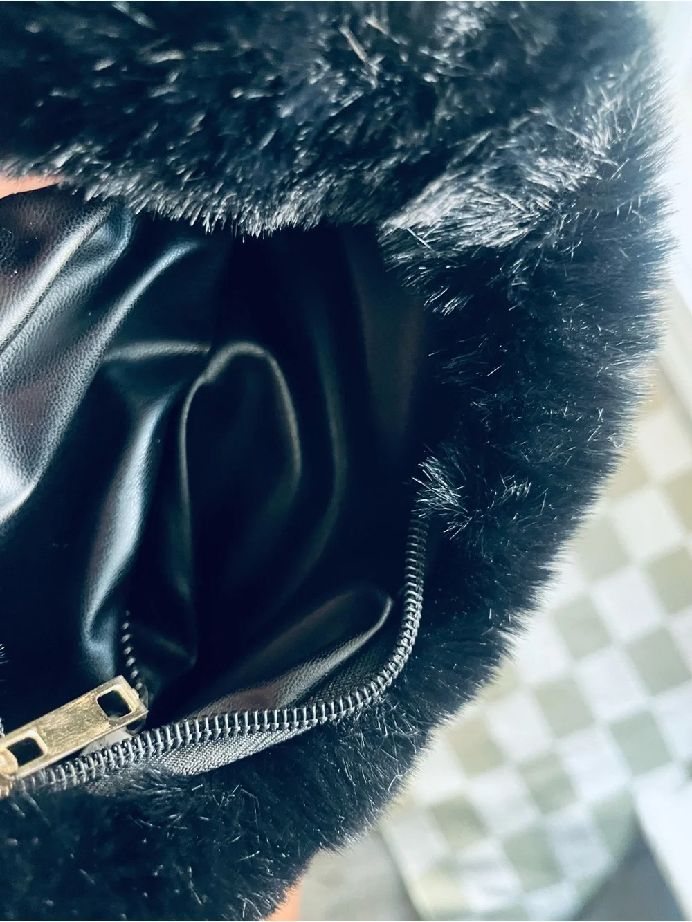 BE COOL Black Plush Faux Fur Hobo Bag